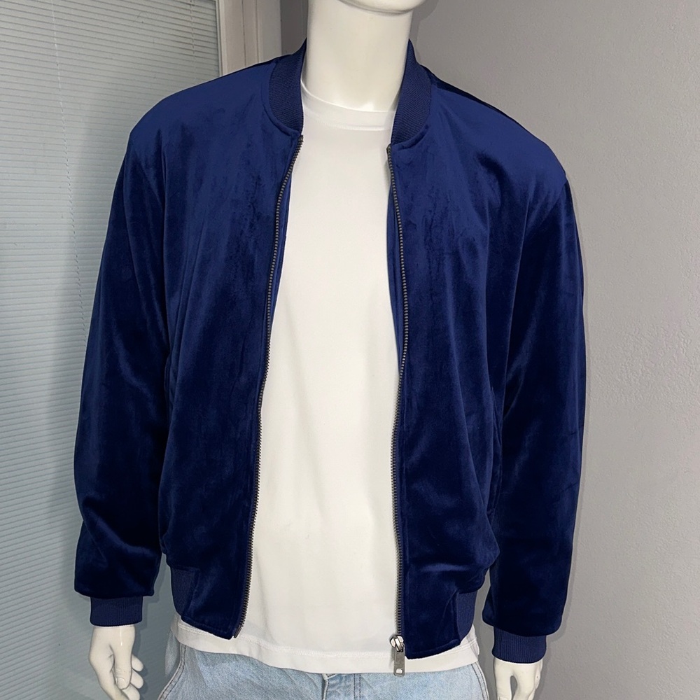 Men's velvet Blue Bomber Jacket